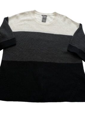 Matty M Women's XL Pullover Sweater Black Gray White Short Sleeve